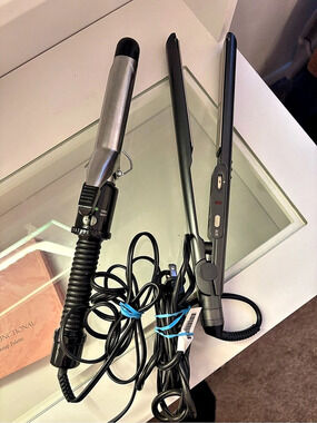 Conair Instant Heat Curling Iron and Flat Iron Bundle Black & Silver 2 piece 🌺